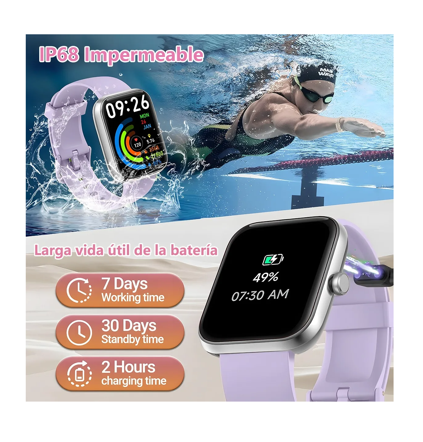 Foto 5 pulgar | Reloj Smartwatch Reloj Inteligente Bluetooth Llamada Alexa Plata
