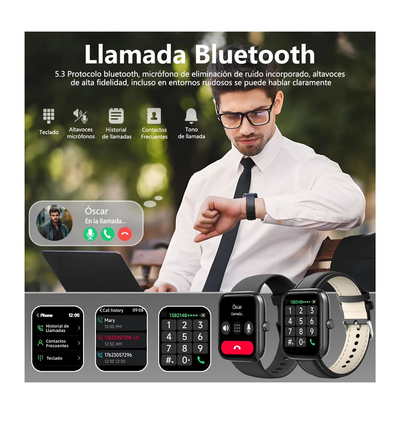 Foto 2 | Reloj Smartwatch Reloj Inteligente Bluetooth Llamada Alexa Negro