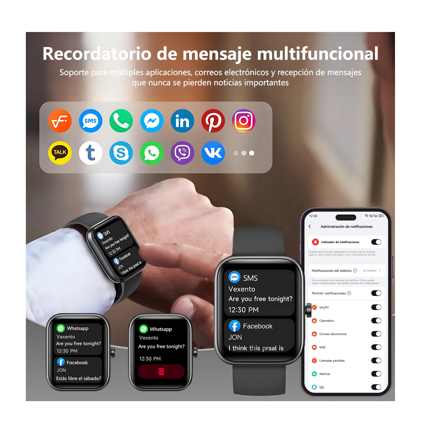 Foto 4 | Reloj Smartwatch Reloj Inteligente Bluetooth Llamada Alexa Negro