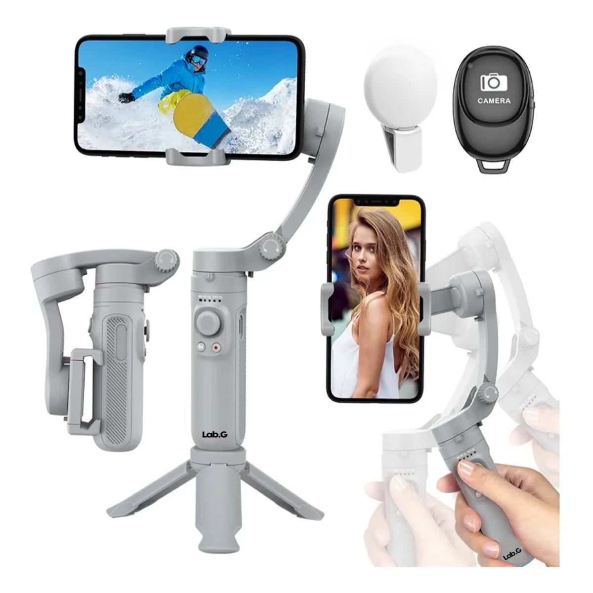 Foto 3 pulgar | Estabilizador Gimbal 3 Ejes Plegable Para Celular Lab.g Gris