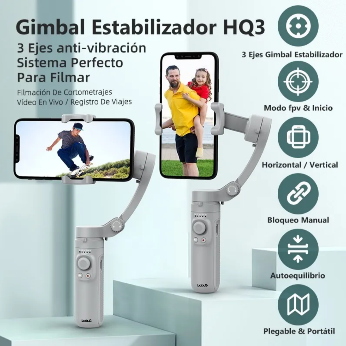 Foto 4 pulgar | Estabilizador Gimbal 3 Ejes Plegable Para Celular Lab.g Gris