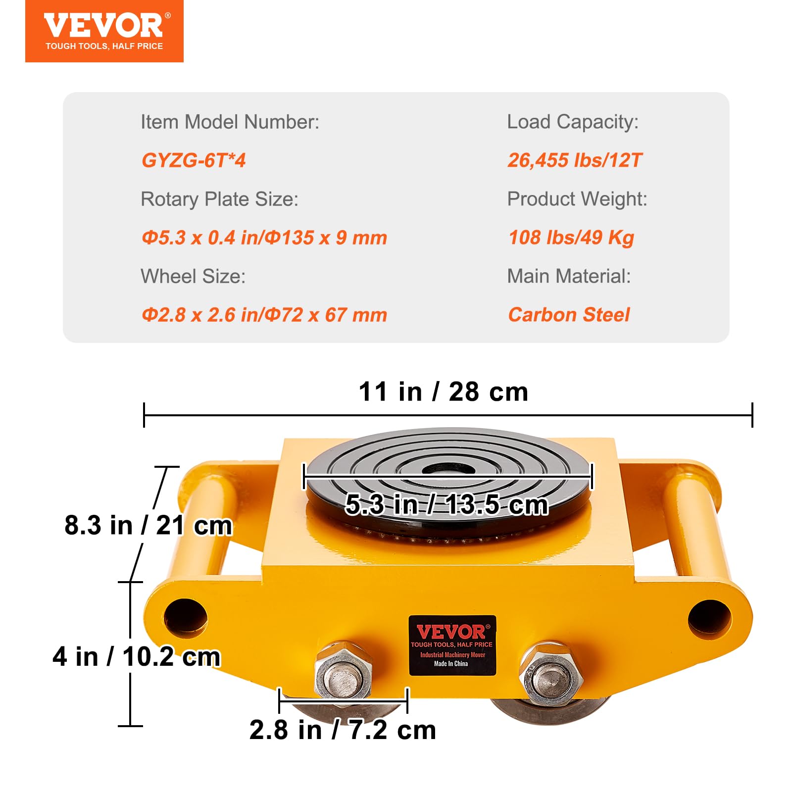 Foto 7 | Transportador De Maquinaria Industrial Machinery Skate Dolly Vevor 12t - Venta Internacional.