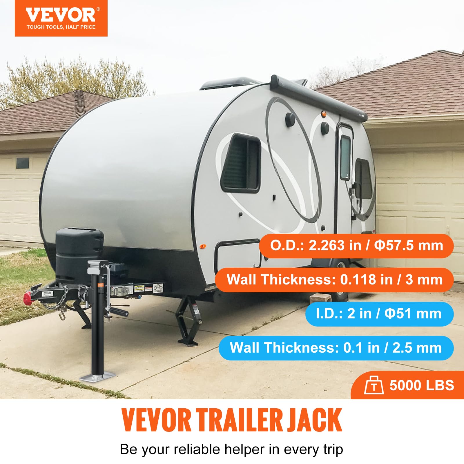 Foto 3 pulgar | Remolque Jack Vevor Tjp-5002s-b, 2268 Kg, Capacidad De Elevación De 35 Cm - Venta Internacional.
