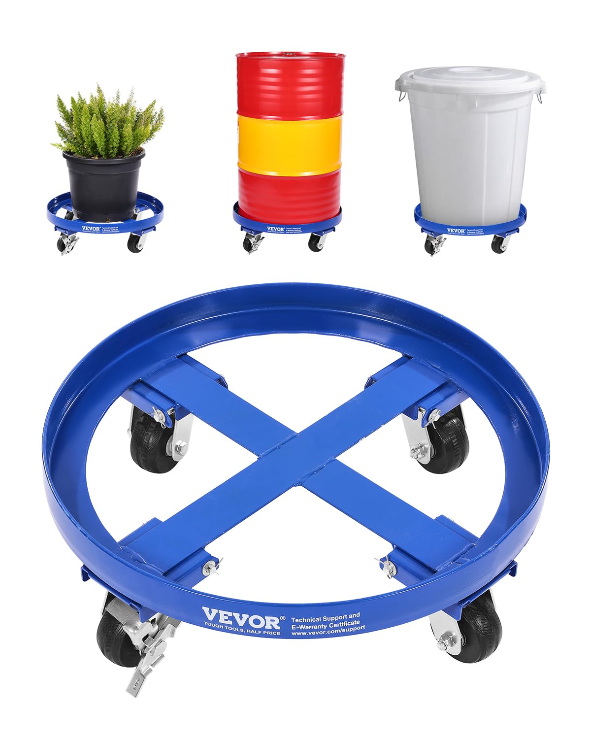 Tambor Dolly Vevor, 55 Galones, 2000 Libras, Capacidad De Carga, Azul - Venta Internacional.