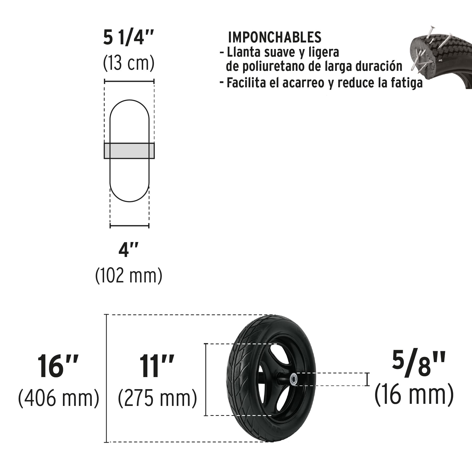 Foto 2 | Llanta Imponchable 16p con Rin Eje y Baleros para Carretilla Truper color Negro