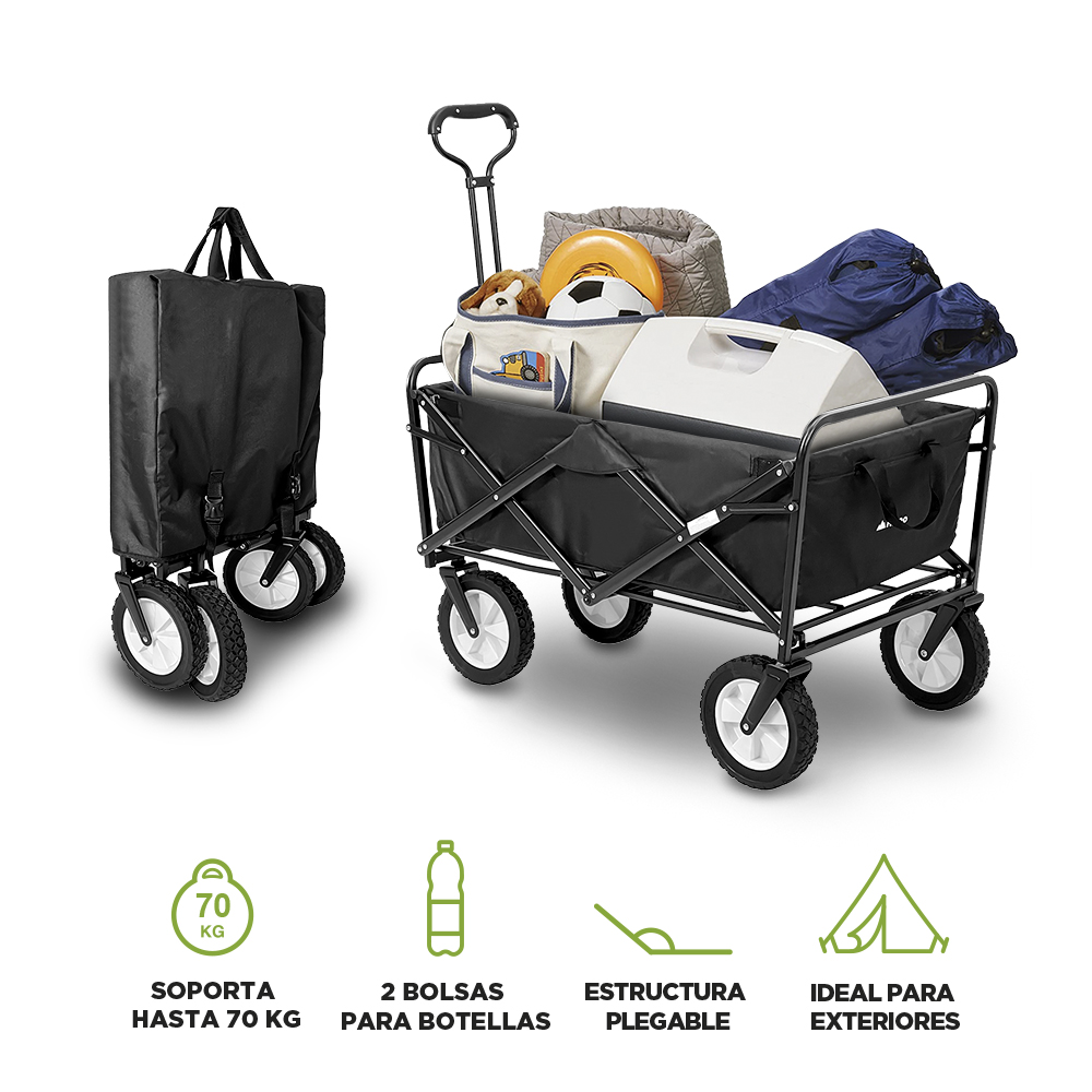 Foto 2 | Carrito Plegable Para Exterior Tipo Vagon Multiusos Hasta 70kg, Hikeo, Negro, 83306-bl