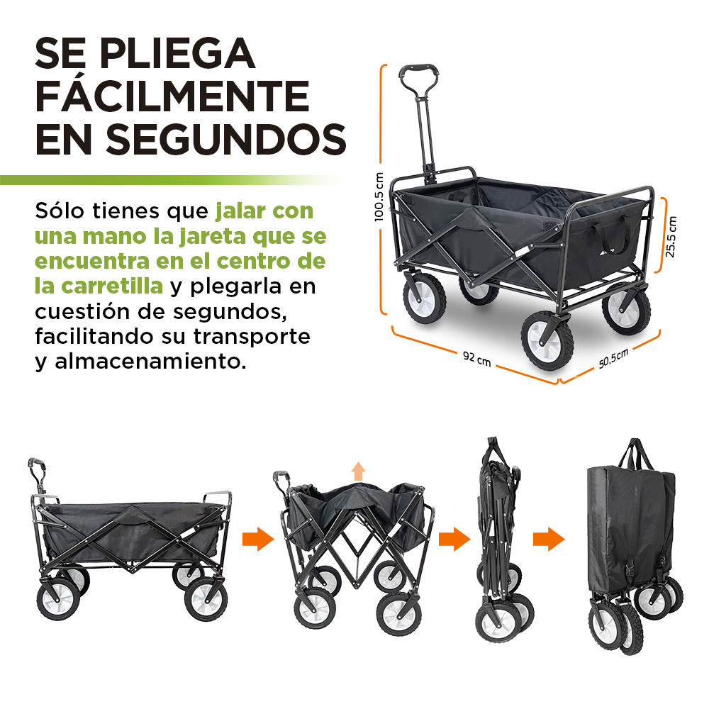 Foto 5 pulgar | Carrito Plegable Para Exterior Tipo Vagon Multiusos Hasta 70kg, Hikeo, Negro, 83306-bl