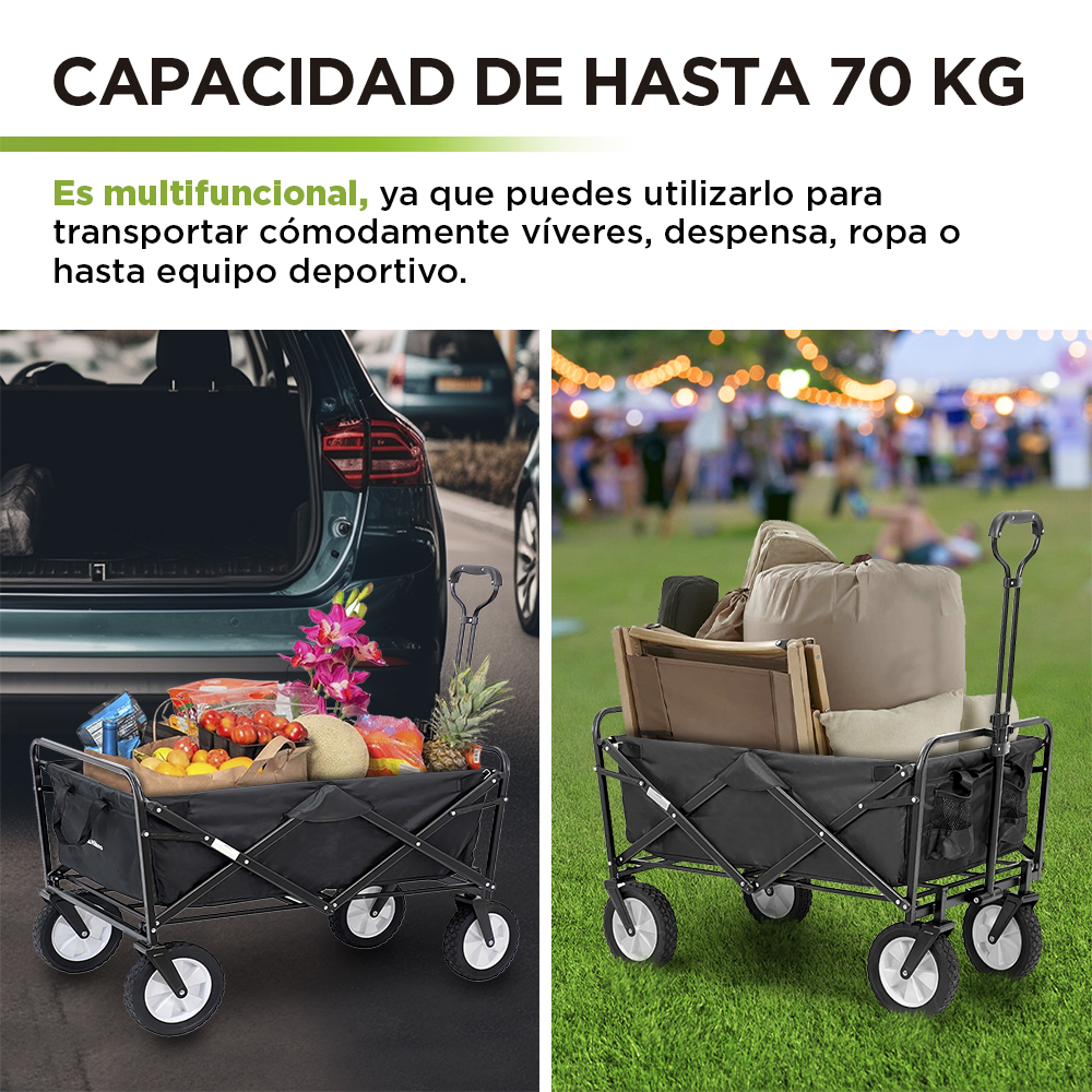 Foto 6 pulgar | Carrito Plegable Para Exterior Tipo Vagon Multiusos Hasta 70kg, Hikeo, Negro, 83306-bl