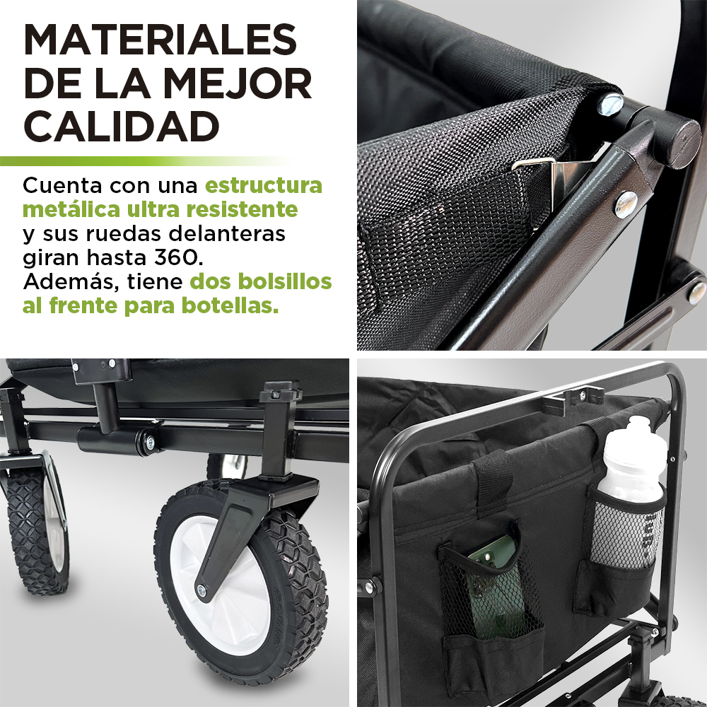 Foto 7 pulgar | Carrito Plegable Para Exterior Tipo Vagon Multiusos Hasta 70kg, Hikeo, Negro, 83306-bl