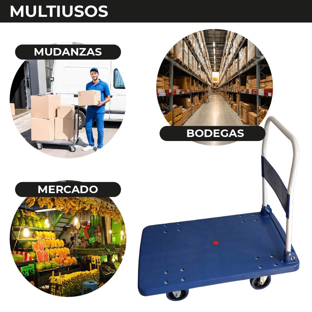 Foto 9 pulgar | Chic-fantasy Carro Plataforma De Carga Plegable Carrito De Carga Manual Con 3 Ruedas 360° Freno Y 2 Fijas Uso Rudo