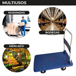 Foto 8 | Chic-fantasy Carro Plataforma De Carga Plegable Carrito De Carga Manual Con 3 Ruedas 360° Freno Y 2 Fijas Uso Rudo