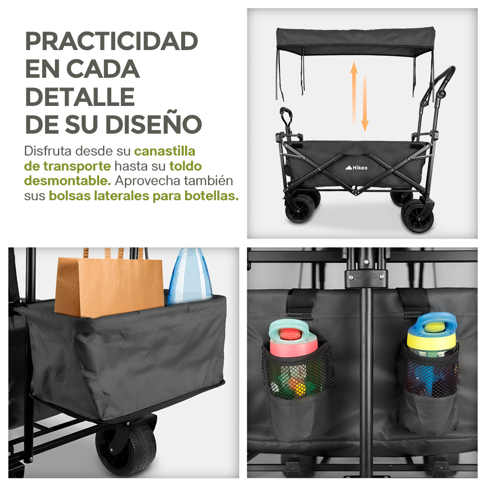 Foto 7 | Carrito Plegable Multifuncional con Ruedas y Toldo Hikeo 83876-bl Negro