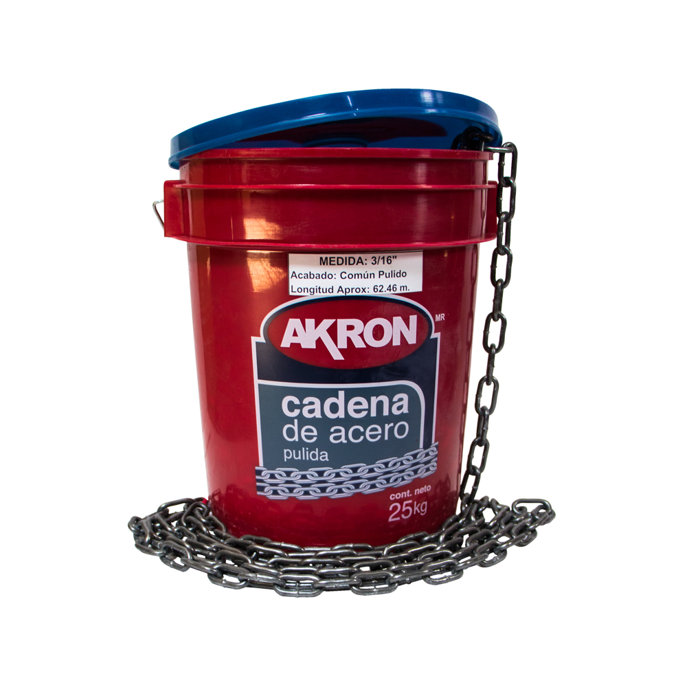 Foto 1 | Cadena Akron 3/16'' De Acero Pulida Cubeta Con 25 Kilos (aprox)