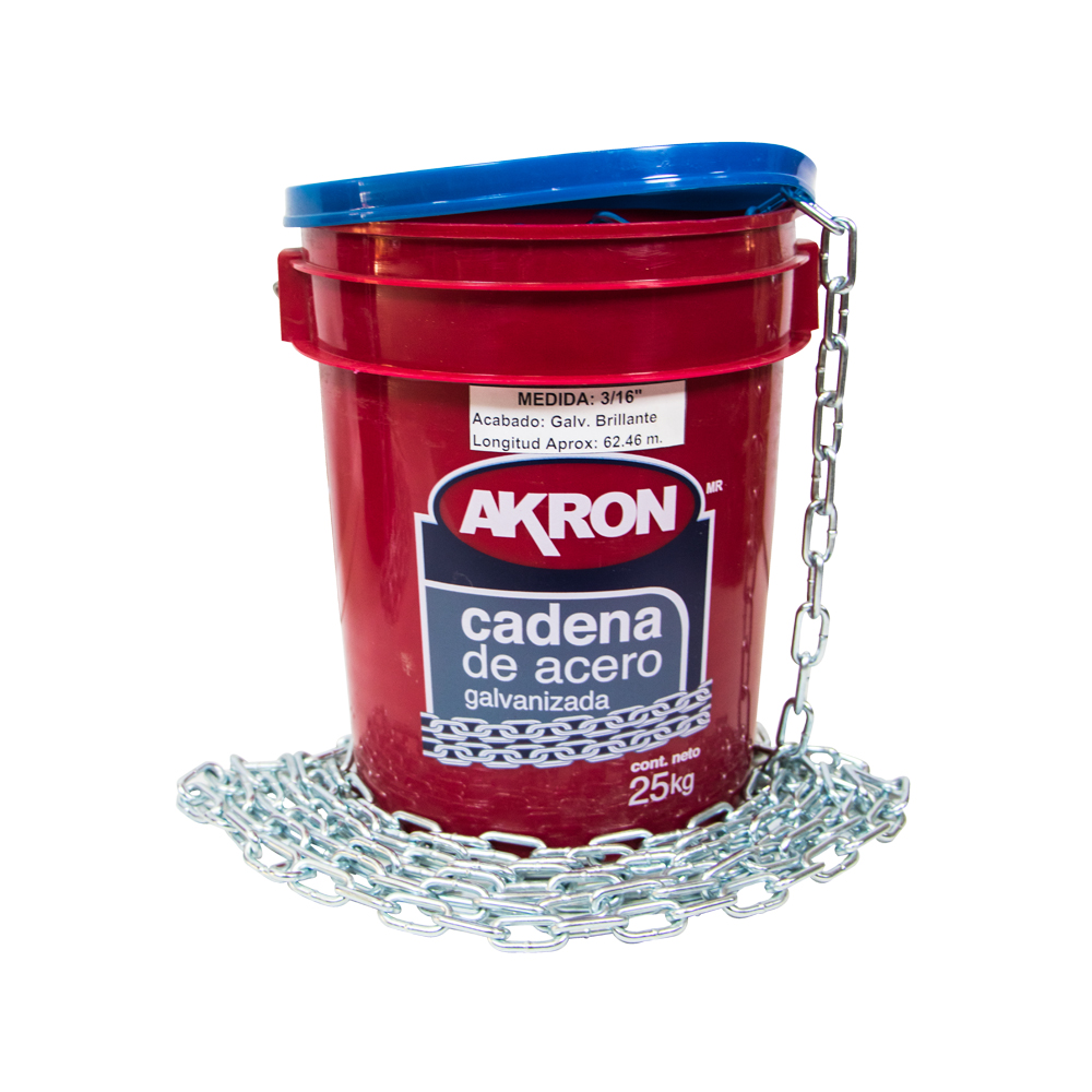 Foto 1 | Cadena Akron 3/16″ De Acero Galvanizada Cubeta Con 25 Kilos
(aprox)