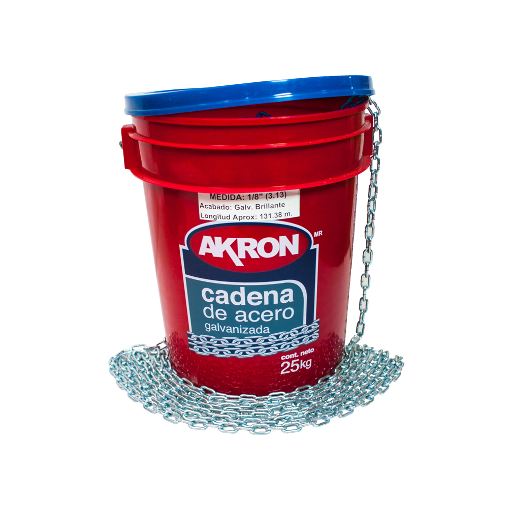 Foto 2 pulgar | Cadena Akron 1/8″ De Acero Galvanizada Cubeta Con 25 Kilos
(aprox)