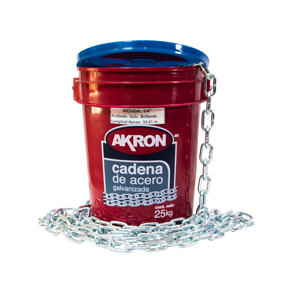 Foto 2 pulgar | Cadena Akron 1/4″ De Acero Galvanizada Cubeta Con 25 Kilos
(aprox)