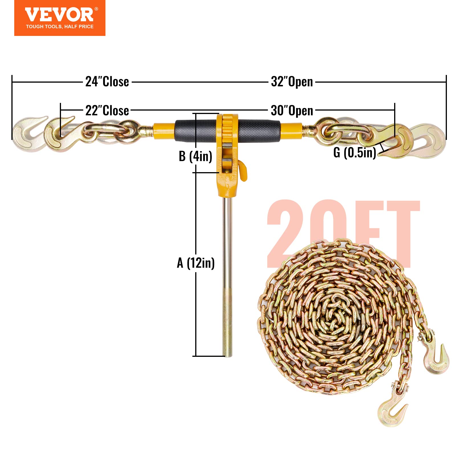 Foto 7 | Carpeta Con Trinquete Vevor, 5/16-3/8 Pulgadas, Límite De Carga De 3.200 Kg - Venta Internacional.