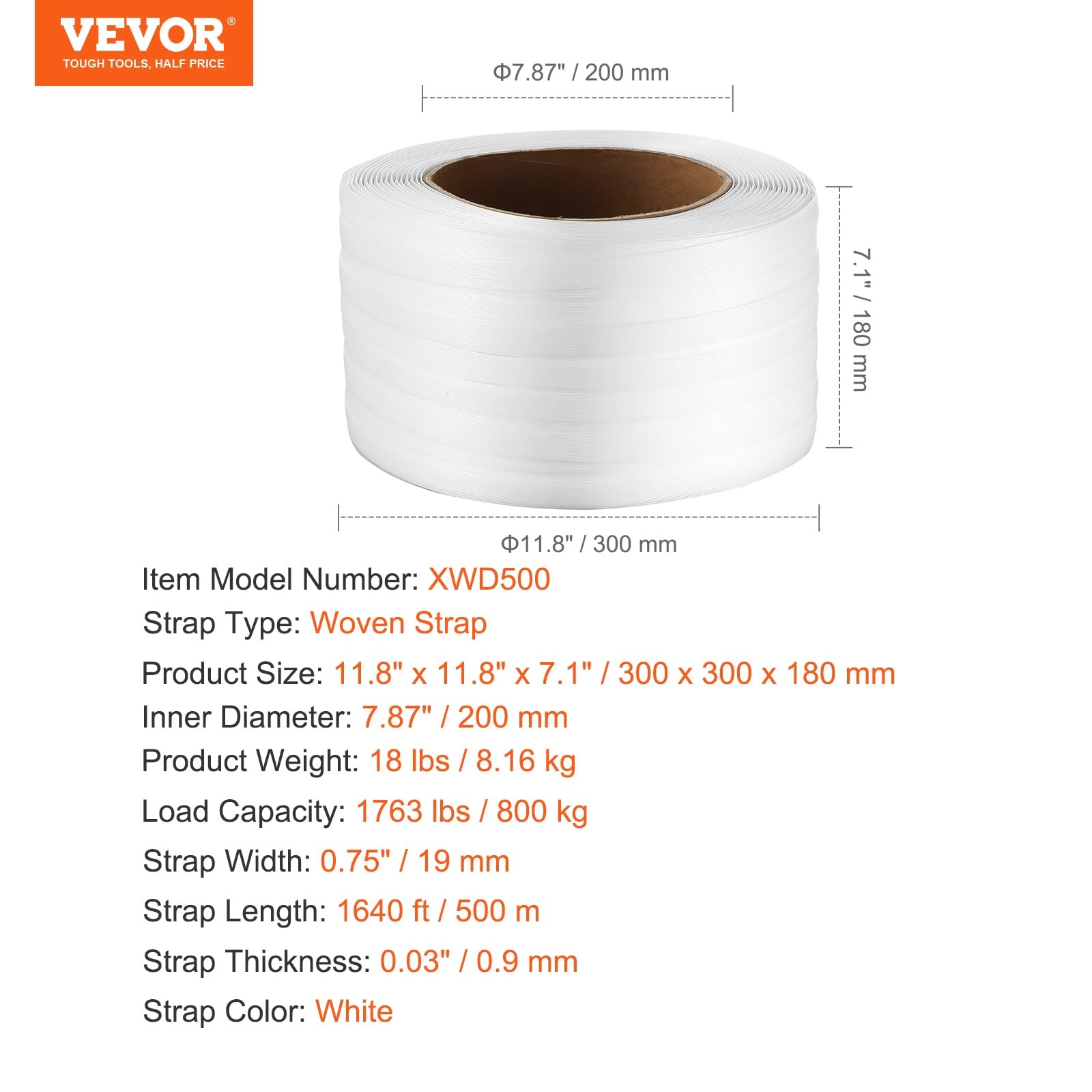 Foto 8 pulgar | Rollo De Flejado De Poliéster Vevor Packaging, 500 M X 19 Mm X 0,76 Mm - Venta Internacional.