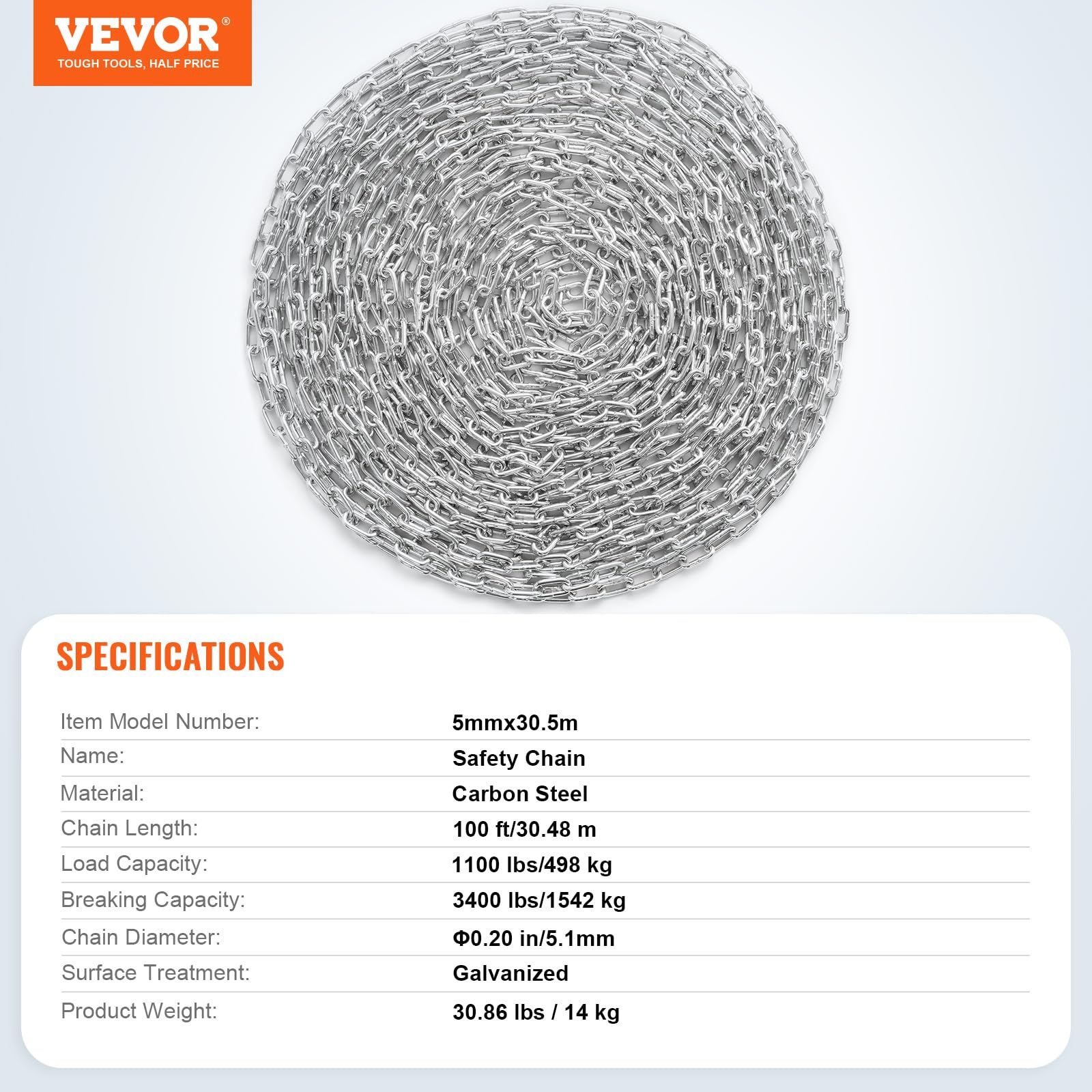 Foto 7 | Cadena Vevor Grade 30 3/16 Pulgadas X 100 Pies Chapada En Zinc - Venta Internacional.