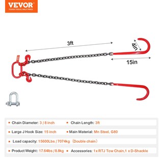 Foto 7 | Brida De Remolque Vevor G80 V 3/8 X 90 Cm Con 15 Ganchos En Forma De J - Venta Internacional.