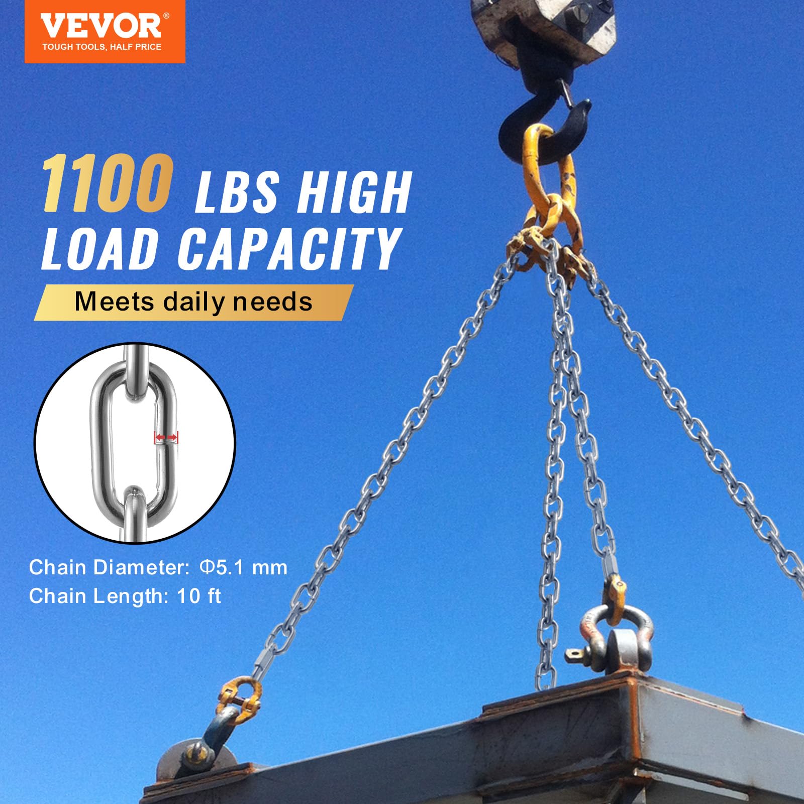 Foto 3 pulgar | Bobina Chain Vevor Proof, 3/16 X 10 Pies (3,5 M), 500 Kg De Carga, Chapada En Zinc - Venta Internacional.