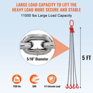 Foto 3 | Chain Sling Vevor Cadenas De Elevación De 5/16 Pulgadas X 5 Pies, 5t, 11000 Libras - Venta Internacional.