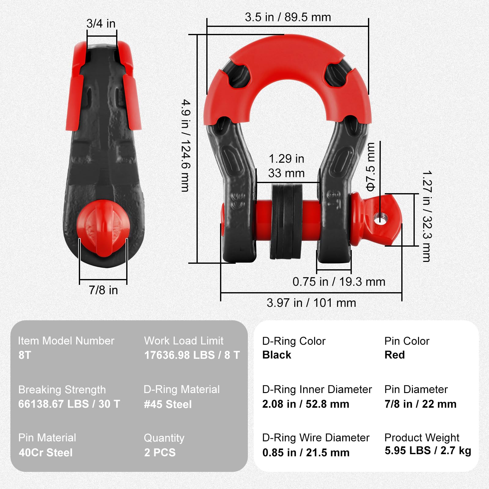 Foto 8 pulgar | Grillete Con Forma De D Vevor, 3/4 Pulgadas, Negro, Para Camión, 30 Toneladas, Resistencia A La Rotura - Venta Int