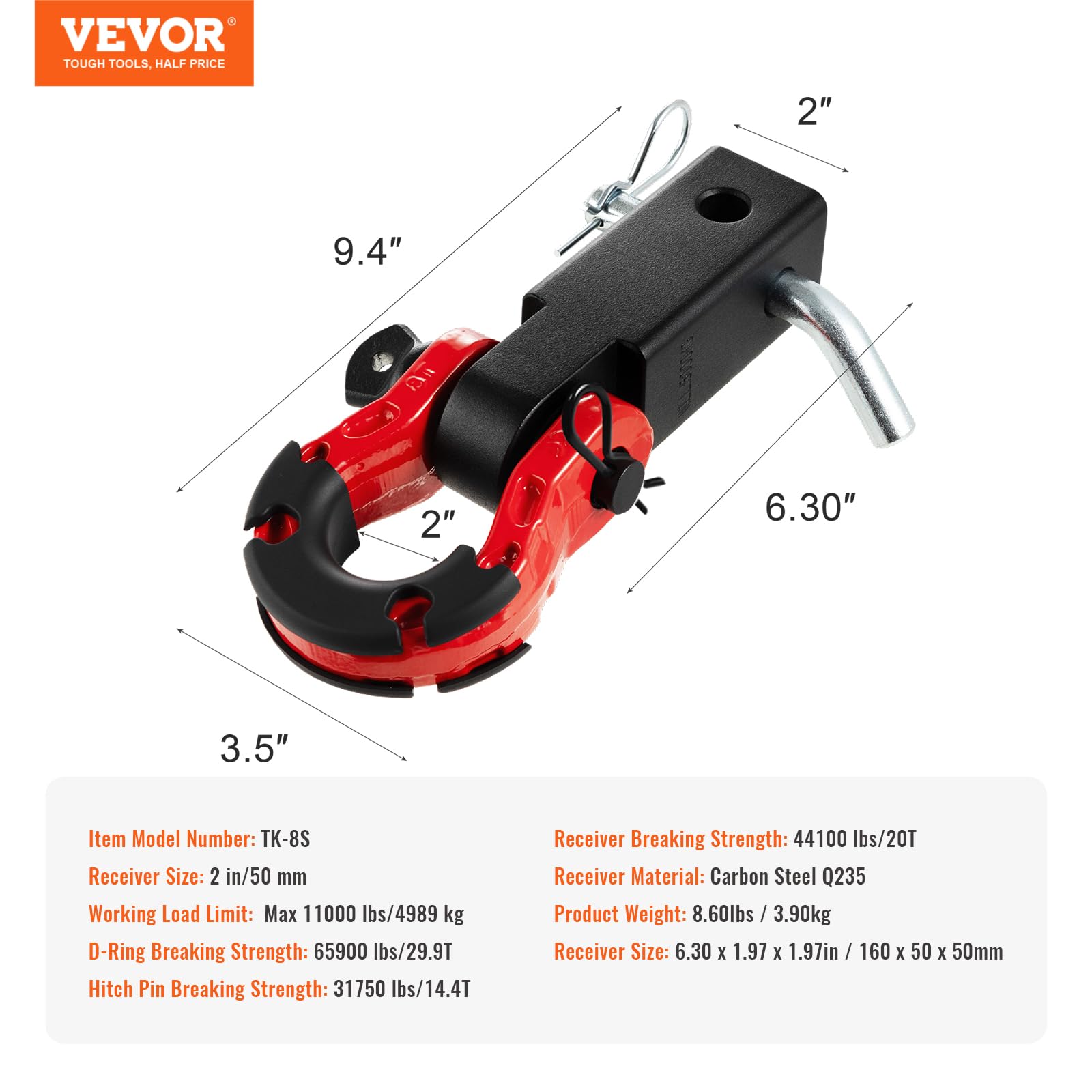 Foto 8 pulgar | Receptor Shackle Hitch Vevor Para 2 Receptores De 30 000 Kg - Venta Internacional.