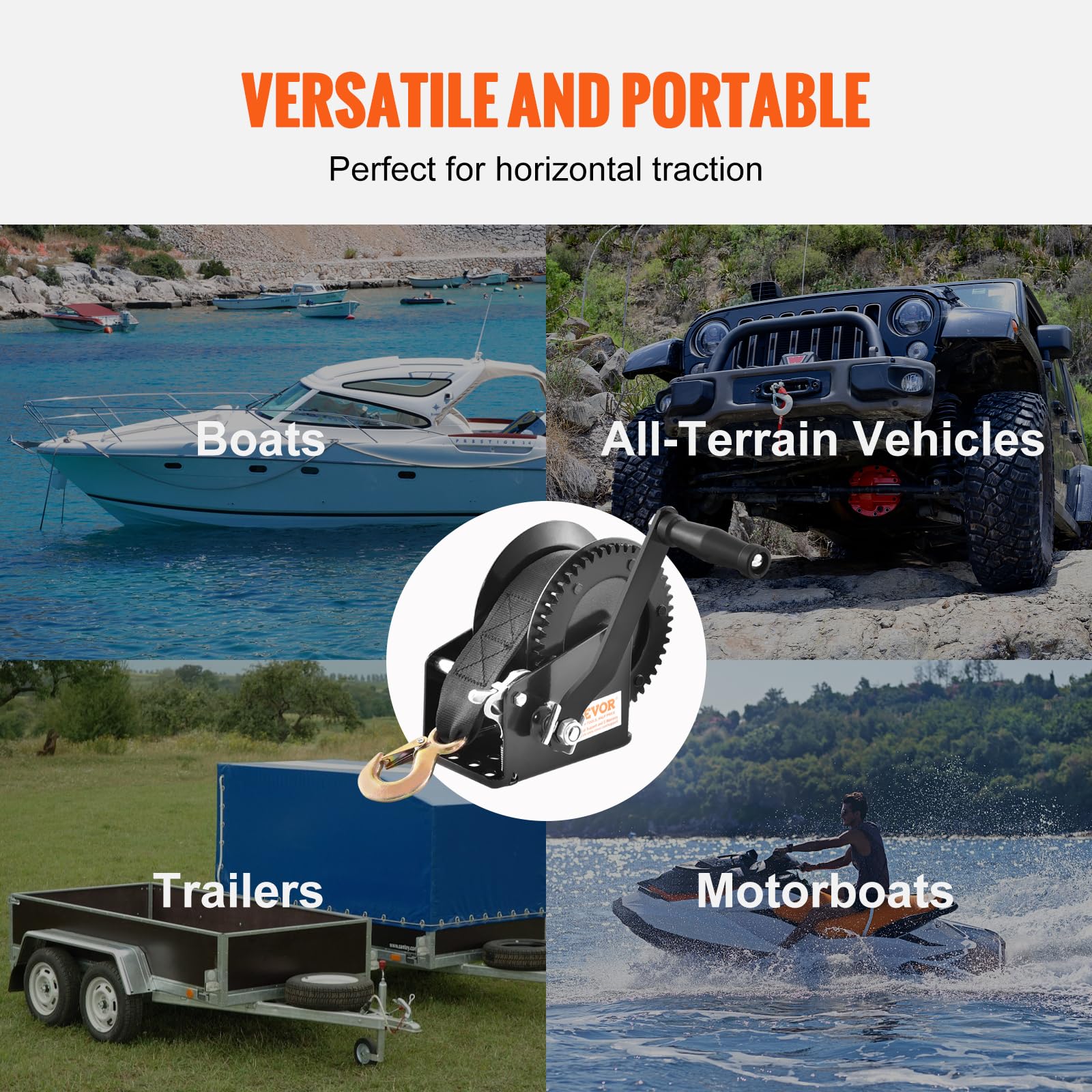 Foto 6 | Cabrestante Manual Vevor, Manivela De 725 Kg De Capacidad Con Correa De Poliéster - Venta Internacional.