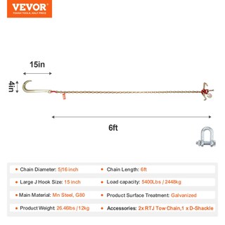 Foto 7 | Cadena De Remolque Vevor J Hook, 5400 Libras, Carga De Trabajo De 5/16 X 6 Pies G80 - Venta Internacional.