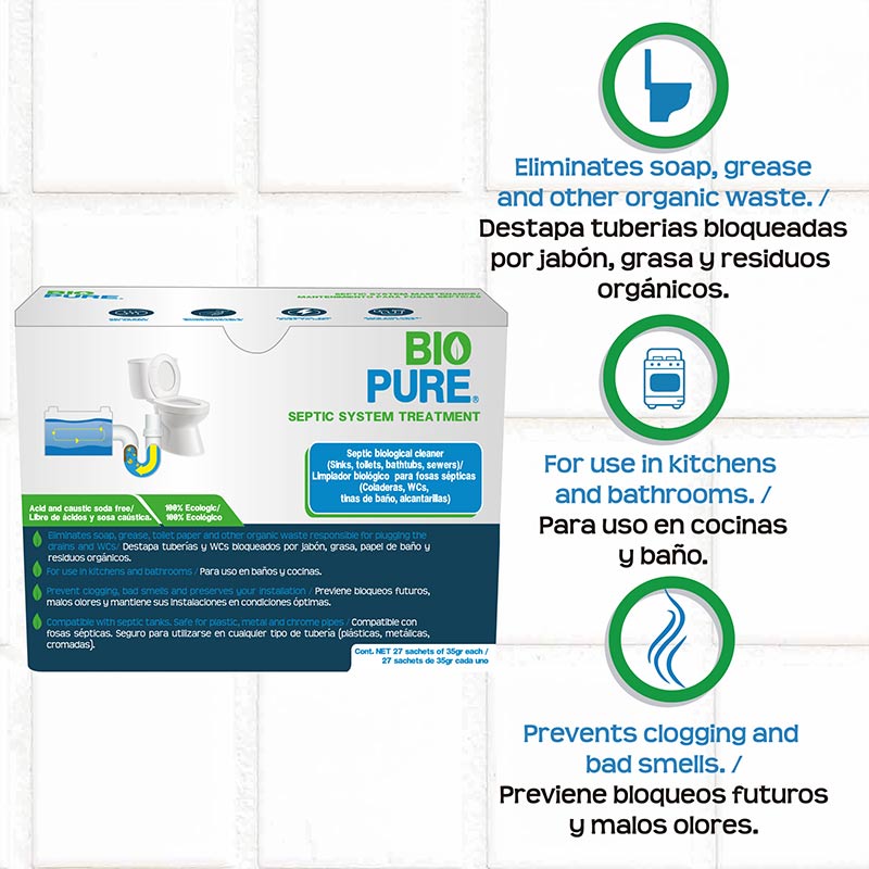 Foto 4 pulgar | Tratamiento para Fosas Sépticas para Wc Lavamanos Tuberías 27 Sachets Biopure
