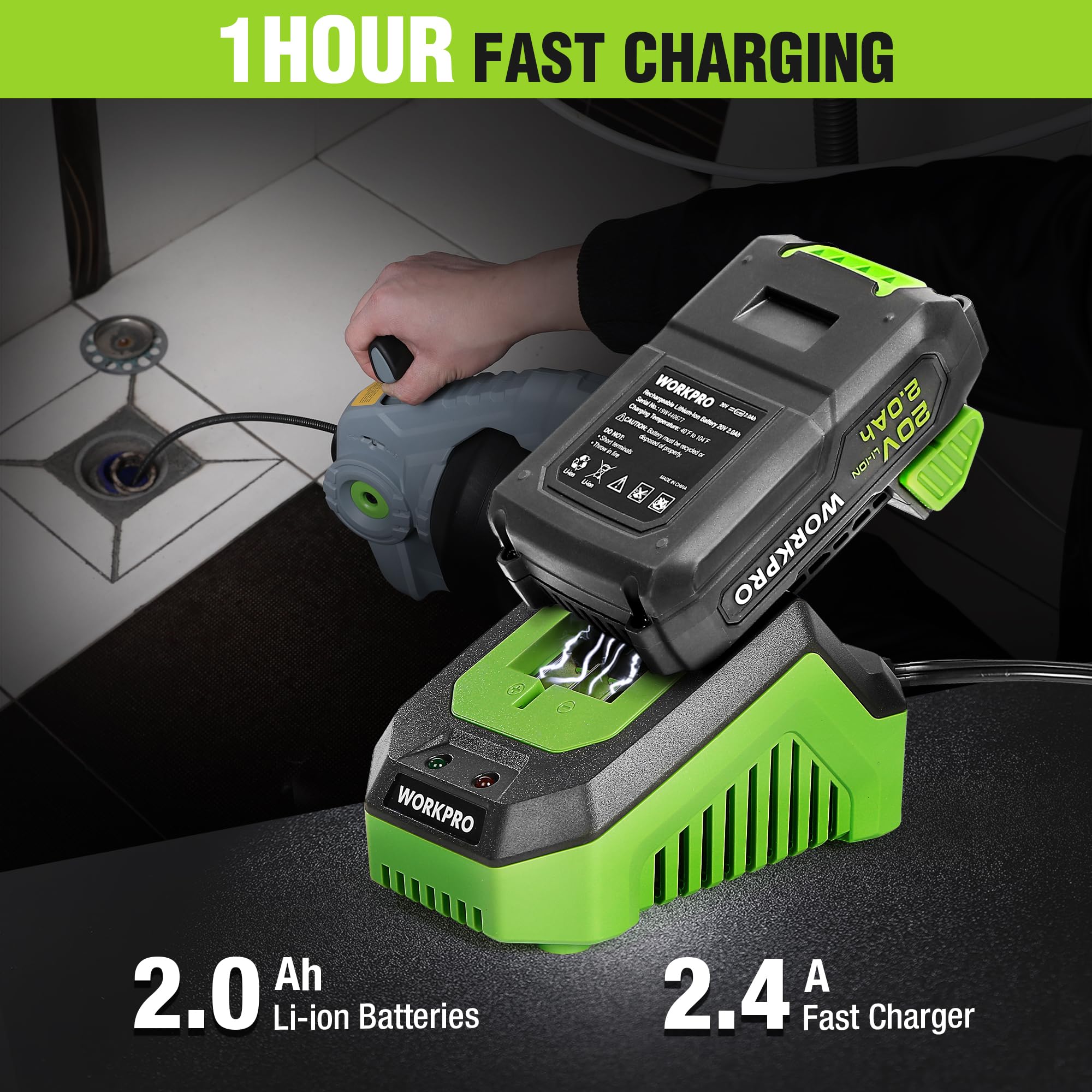 Foto 5 | Barrena de Desagüe Eléctrica Workpro de 20 V con Serpiente de Plomería de 25 Pies - Venta Internacional
