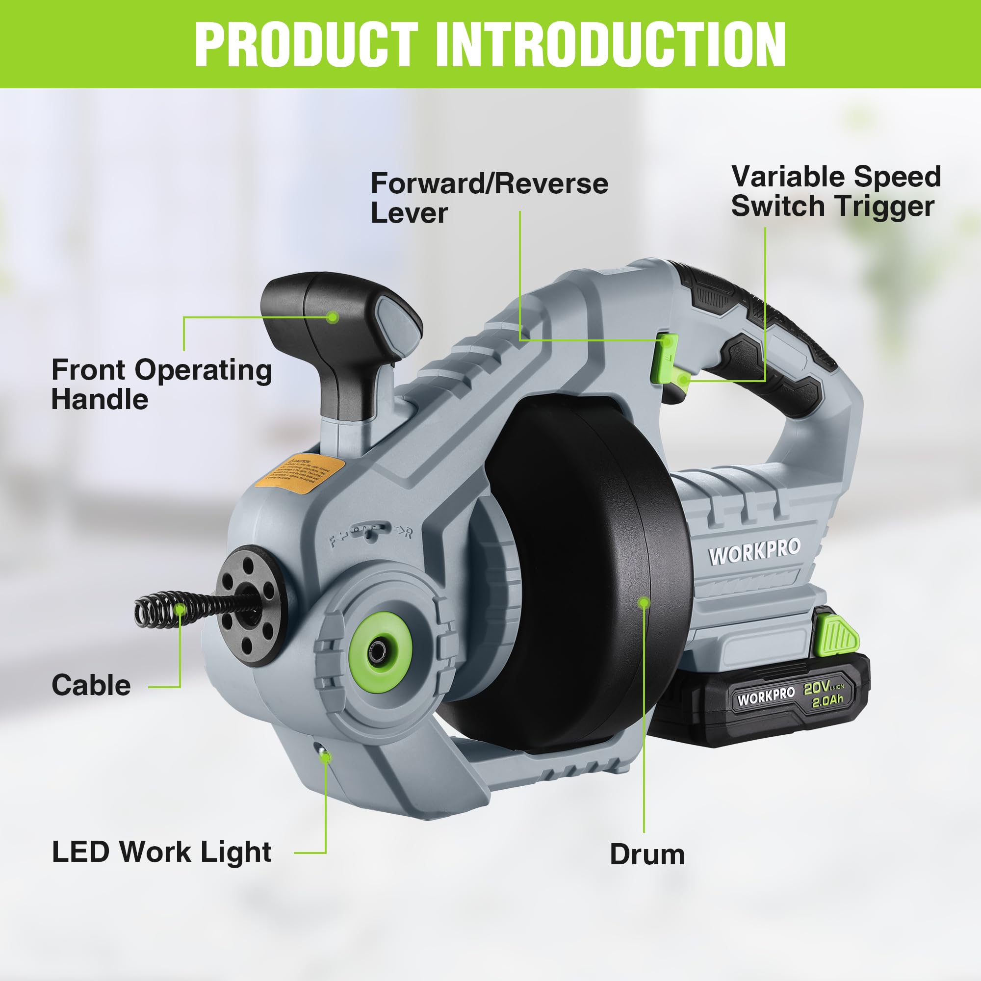 Foto 8 pulgar | Barrena de Desagüe Eléctrica Workpro de 20 V con Serpiente de Plomería de 25 Pies - Venta Internacional