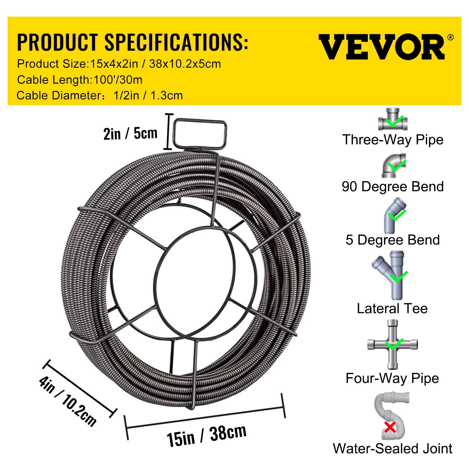 Foto 8 pulgar | Cable De Limpieza De Desagües Sewer Snake Clog, 30 M X 13 Mm, Vevor - Venta Internacional.
