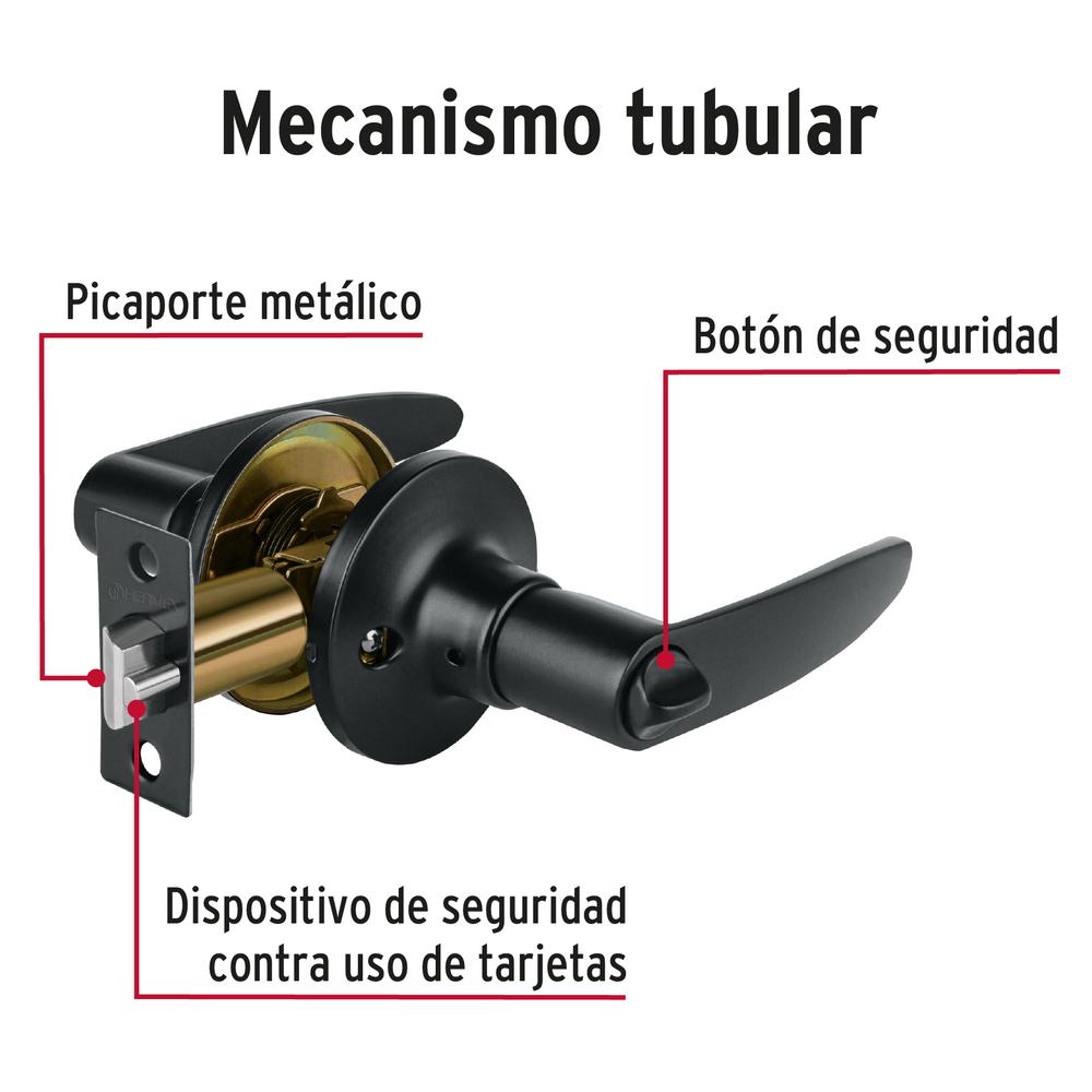 Foto 4 pulgar | Cerradura Manija Cilindro Latón color Negro Recámara Truper - Hermex