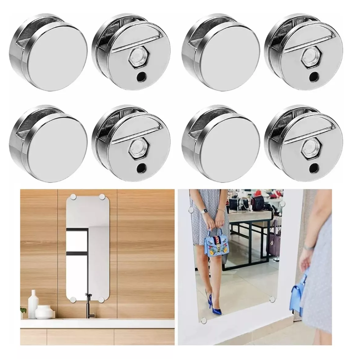 Foto 4 pulgar | Soportes De Espejo Para Vidrio Espejo Ajuste Fijo De 4-7mm 8 Pzs Plata