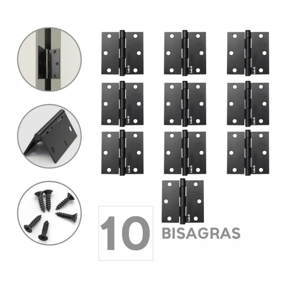 Foto 3 pulgar | Paquete De 10 Piezas Bisagra Libro Cuadrada Color Negro 3 X 3 Pulgadas Lab.g, Negro