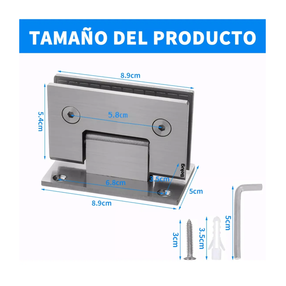 Foto 5 pulgar | 2pcs Bisagra  Belug Muro Vidrio Plata Para 8-12mm Puerta De Cristal Plata