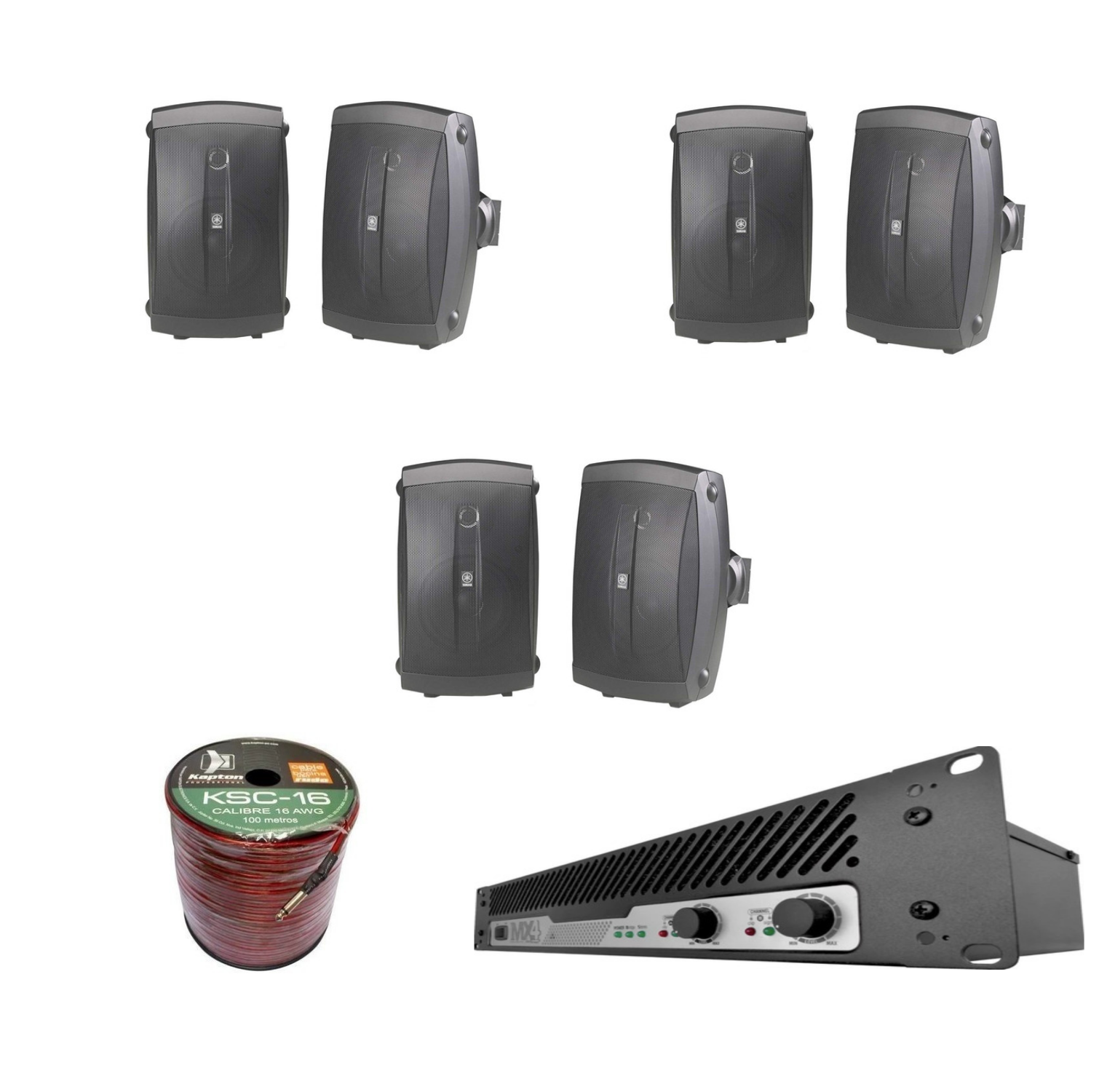 Bocinas para Audio Instalación Yamaha Nsaw150bl color Negro 6 Bocinas y Amplificador Mx4