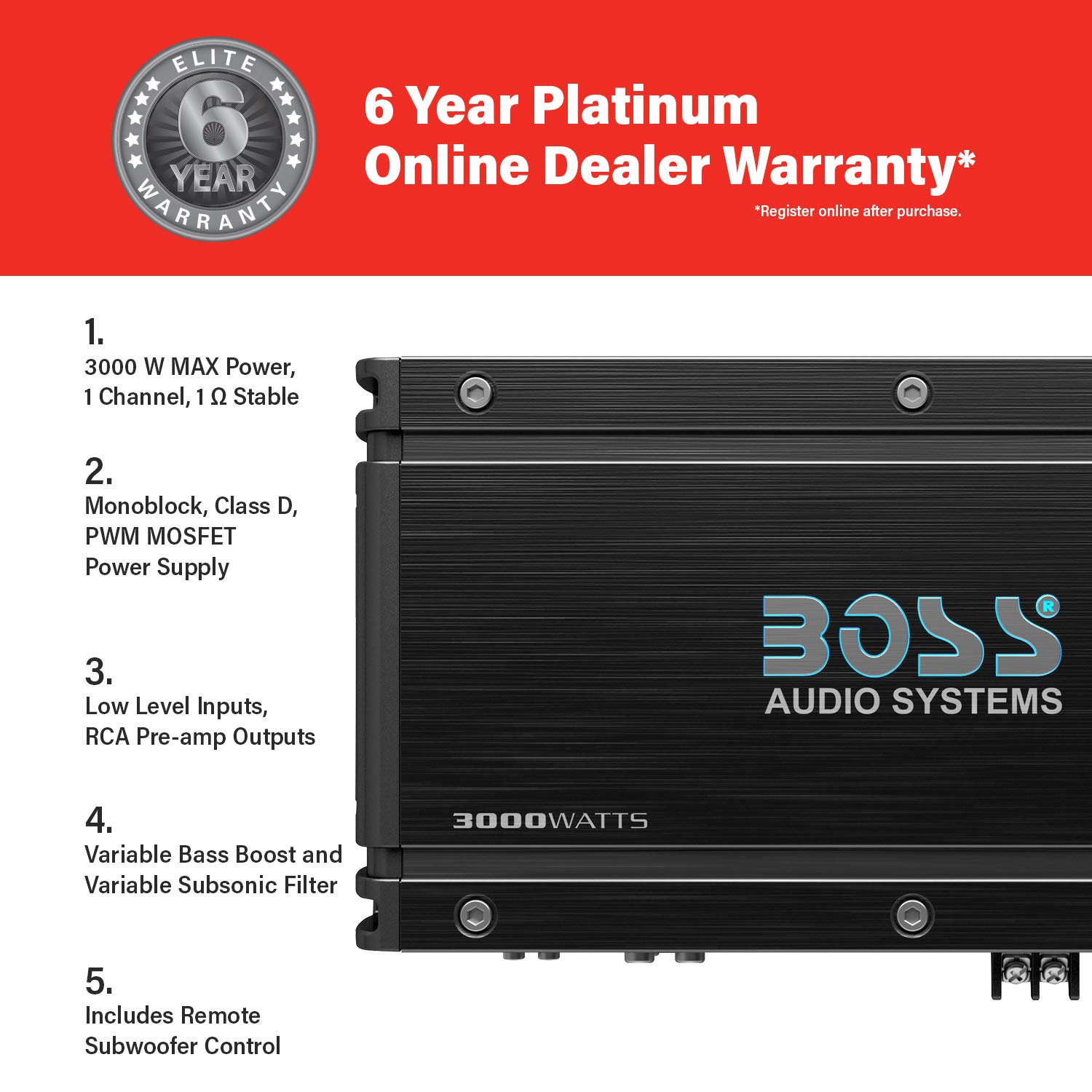 Foto 4 pulgar | Amplificador De Coche Boss Audio Ox3kd Onyx 3000w Class D 1 Ohm - Venta Internacional.