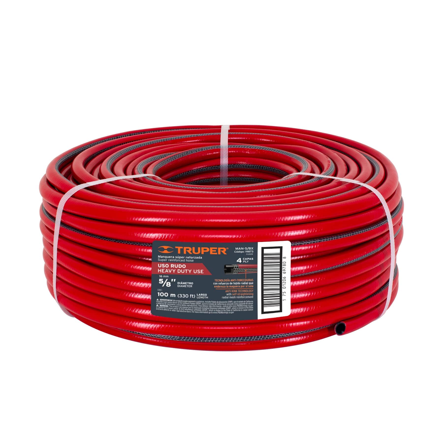 Manguera 5/8'' Truper color Rojo Super Reforzada 4 Capas 100 m $5,000