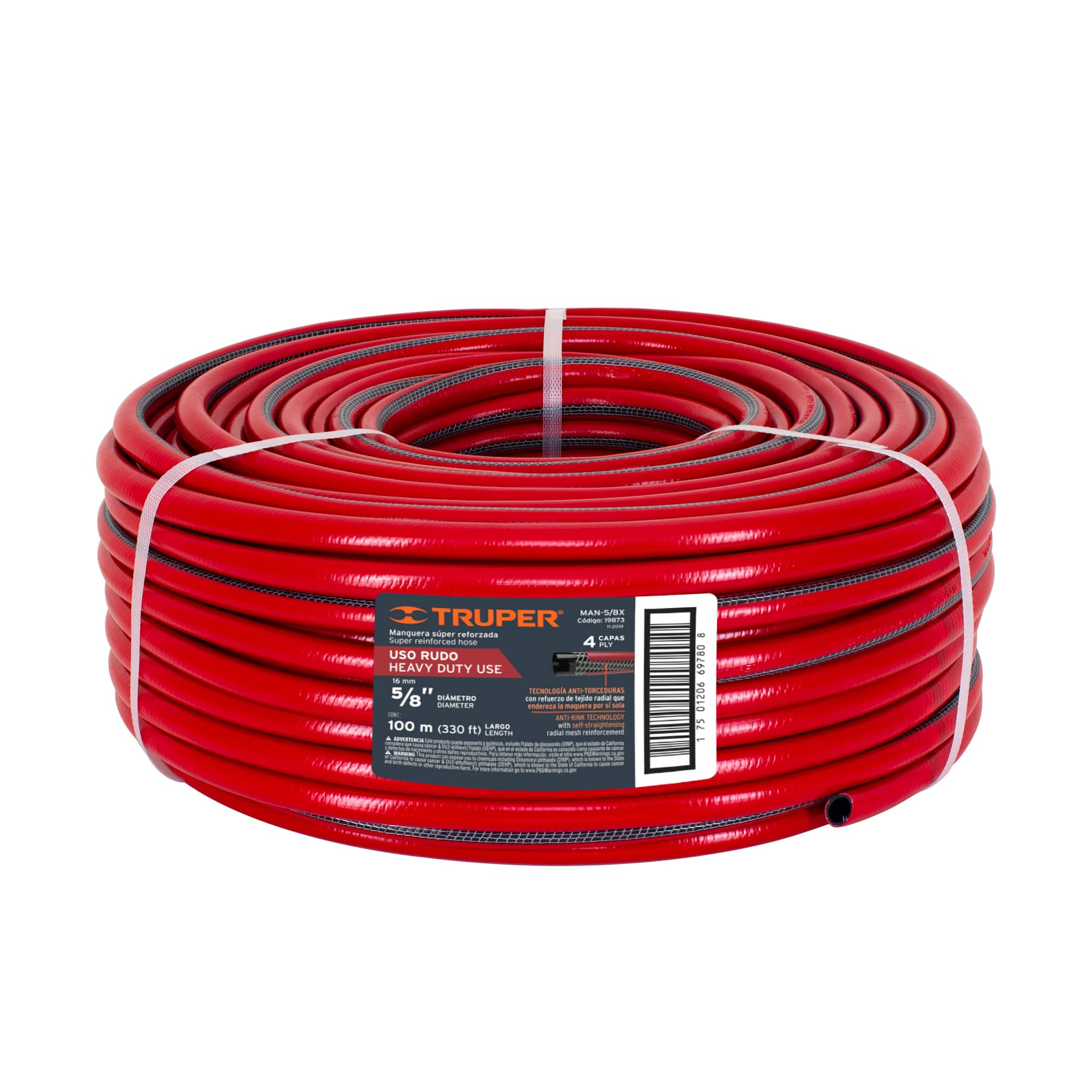 Manguera 5/8'' Truper color Rojo Super Reforzada 4 Capas 100 m