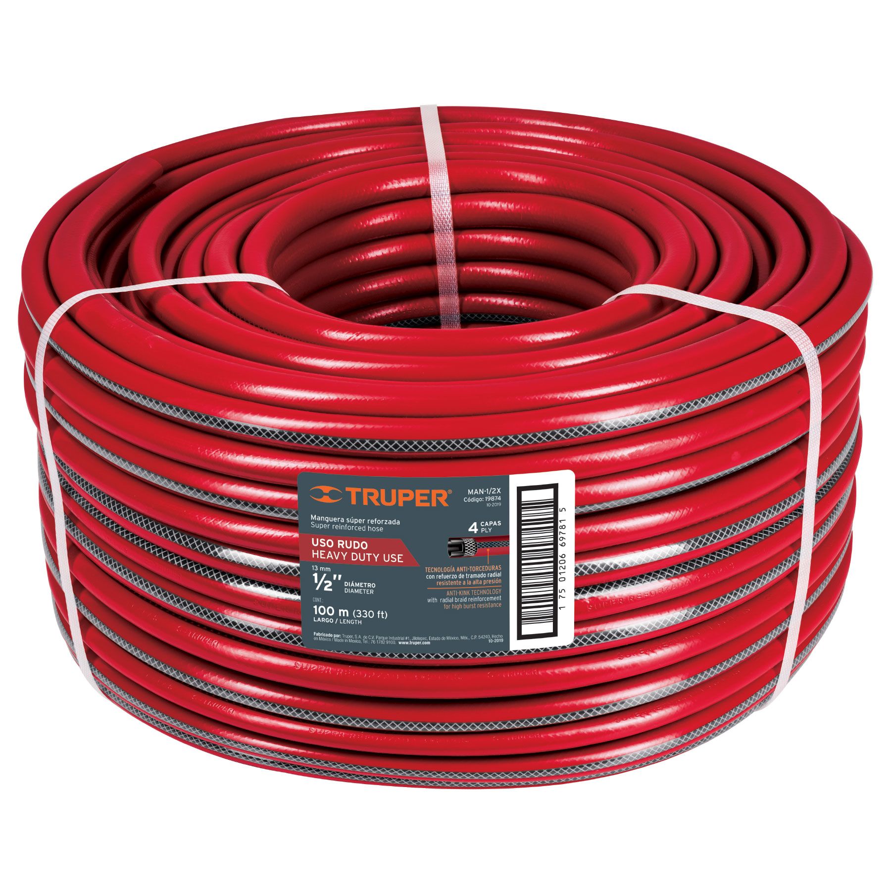 Manguera 1/2'' Super Reforzada Truper 4 Capas 100m $3,800