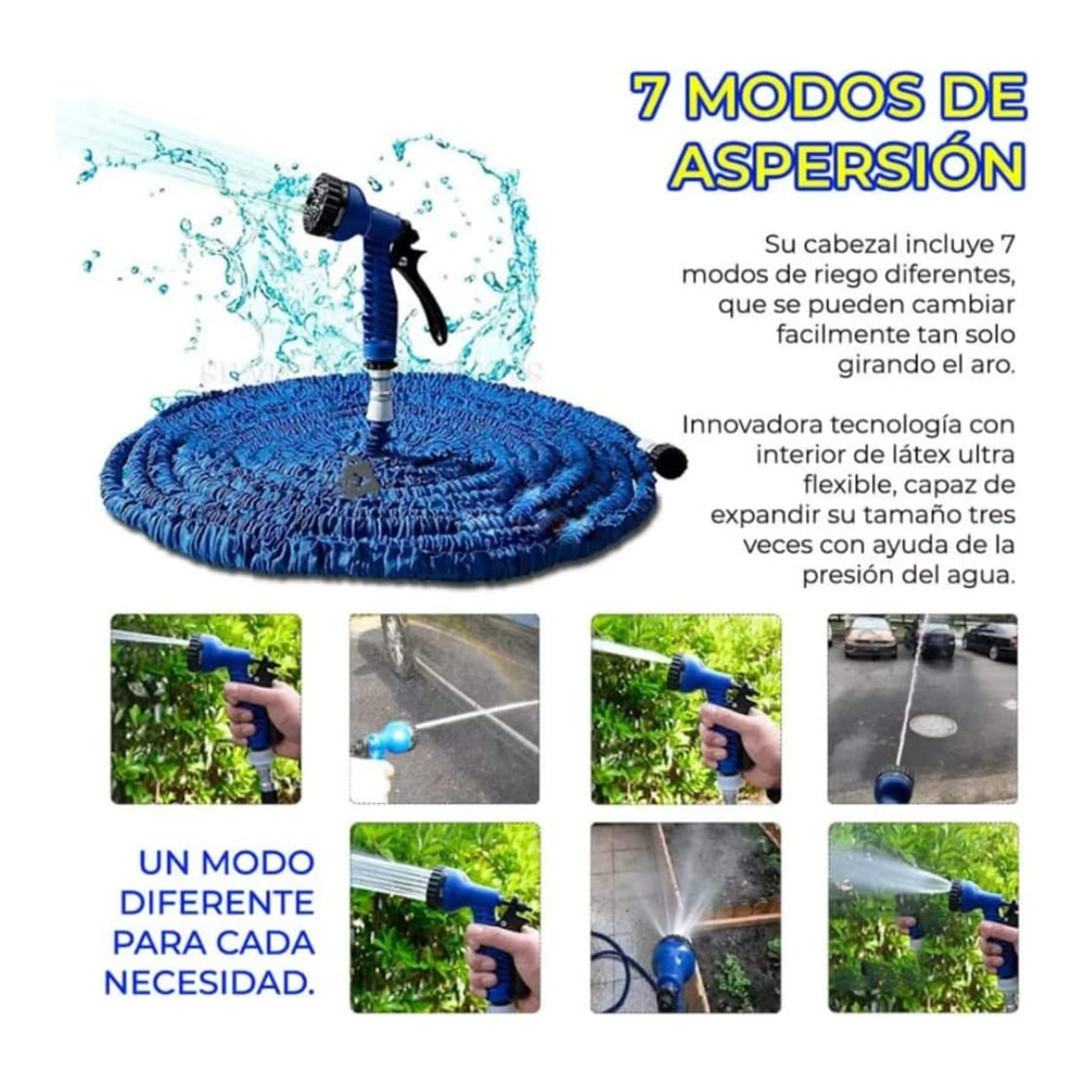 Foto 2 | Manguera Expandible Jardín Pistola Aspersor Retráctil 30m color Azul