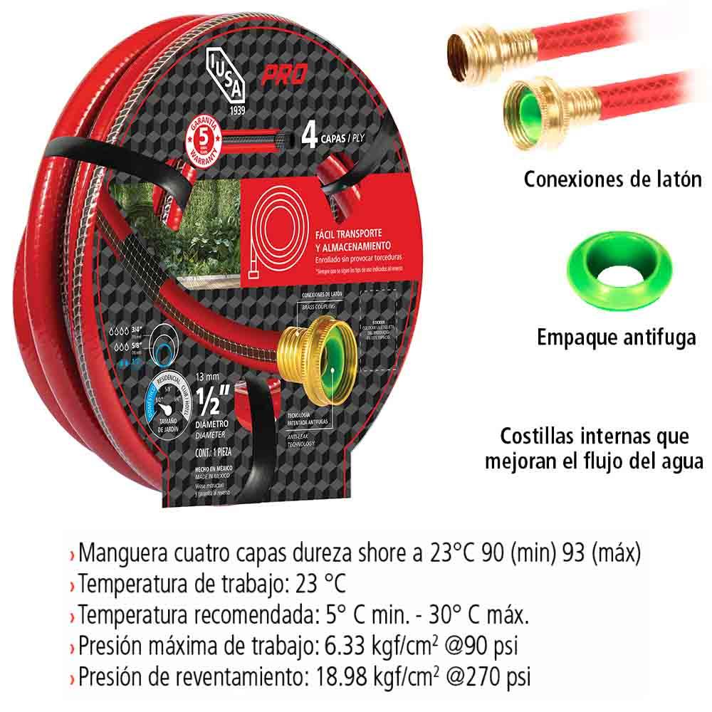 Foto 3 pulgar | Manguera IUSA 10 m Pro Cuatro Capas con Conexiones Metálicas