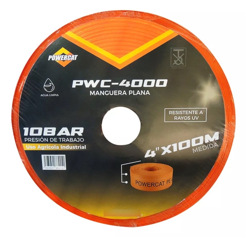 Manguera Plana Descarga 4 Pulg Alta Presión 10 Bar Powercat