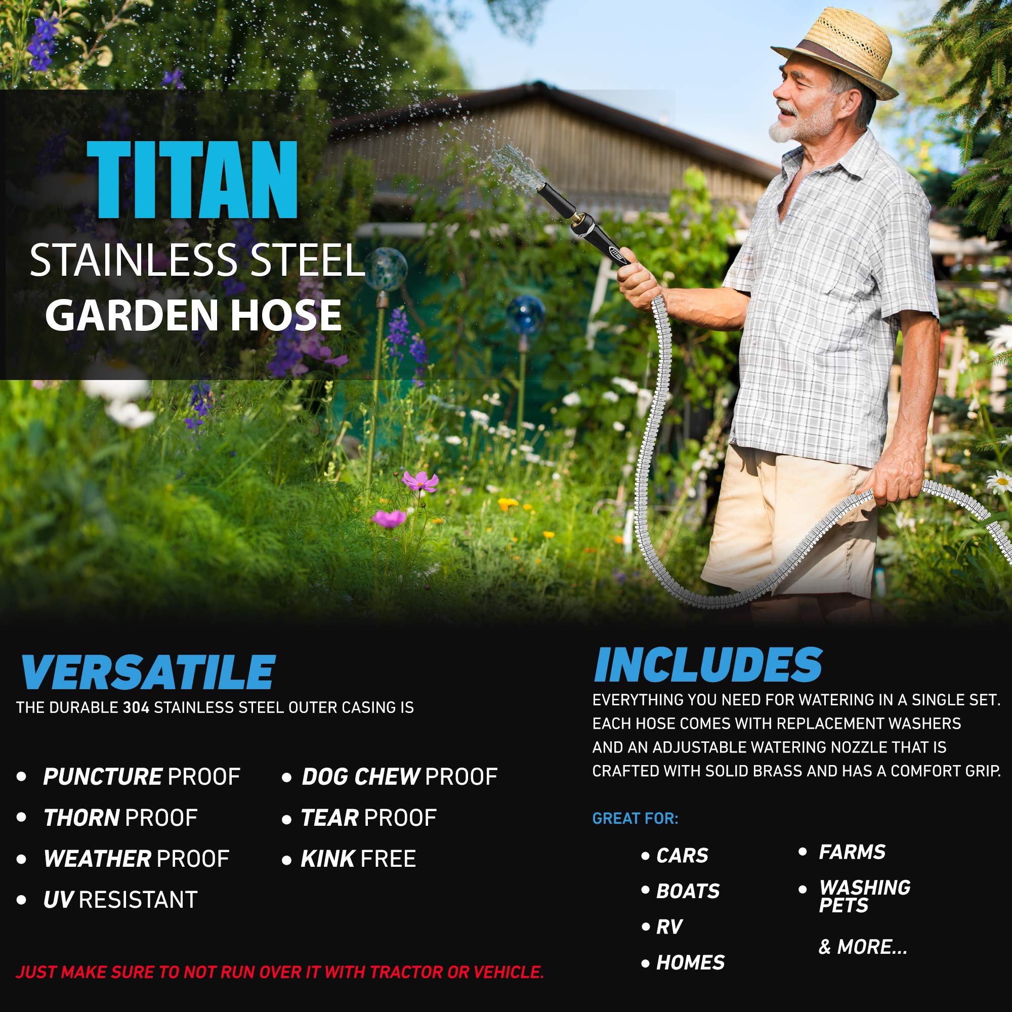 Foto 3 | Manguera De Jardín Titan 304 De Acero Inoxidable, 15 M, Flexible, 500 Psi - Venta Internacional.