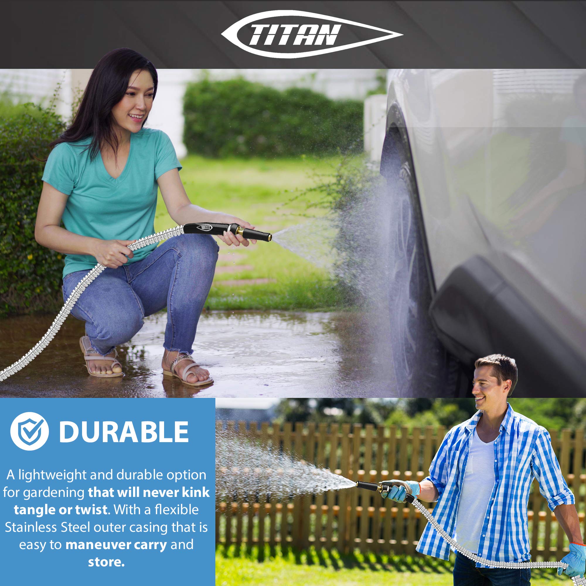 Foto 5 pulgar | Manguera De Jardín Titan 304 De Acero Inoxidable, 15 M, Flexible, 500 Psi - Venta Internacional.