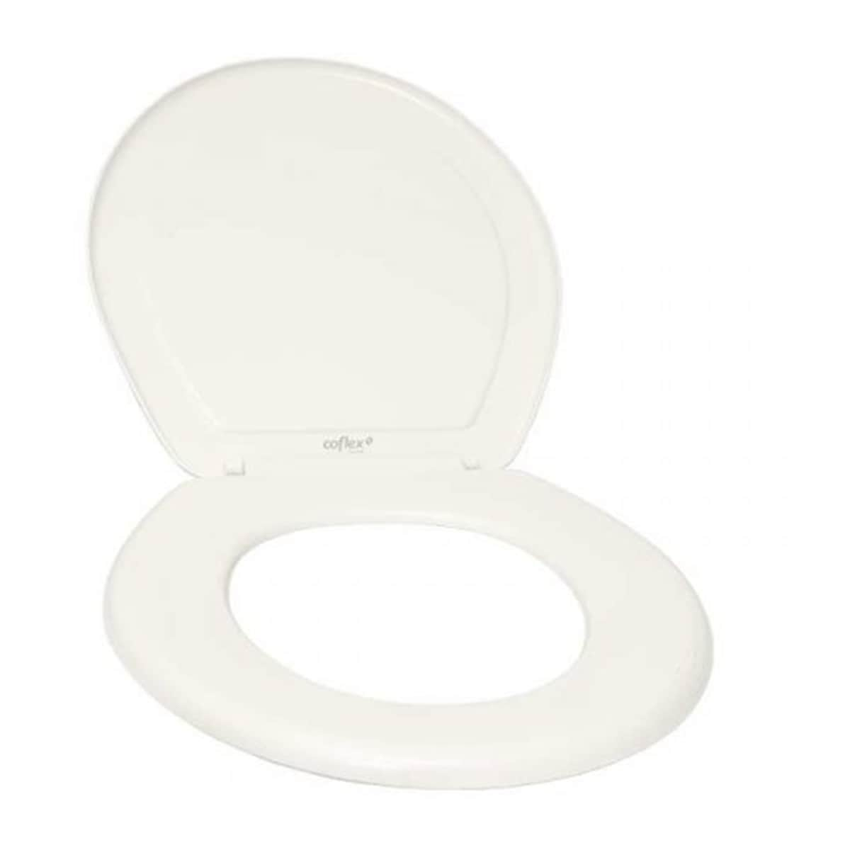 Asiento Para WC Redondo Coflex Cerrado Color Blanco Bisagras Ajustables $1,666