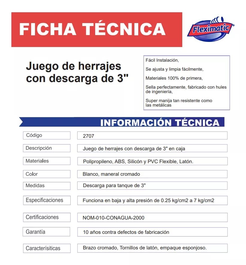 Foto 3 pulgar | Juego de Herrajes para Caja de Wc Fleximatic 2707